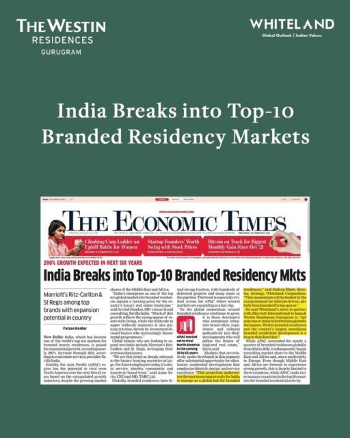 India’s real estate landscape is evolving rapidly — with globally benchmarked, lifestyle-driven residences defining the future of modern living. ✨
As Whiteland’s Director – Strategy, Sudeep Bhatt, shared with The Economic Times:
“Westin Residences Gurugram exemplifies how thoughtful design, wellness-focused amenities, and trusted global branding can set a new benchmark for living in India.”
#WhitelandCorporation #RealEstate #LuxuryLiving #WestinResidences