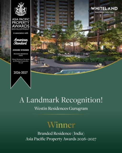 A landmark achievement that reflects excellence at every level ✨
We are delighted to share that Westin Residences Gurugram has been honoured at the Asia Pacific Property Awards 2026–2027, winning in the Branded Residence (India) category.
This recognition is a testament to a vision shaped by global luxury, timeless design, and an uncompromising commitment to detail. Every space at Westin Residences Gurugram is thoughtfully crafted to deliver not just elevated living, but a lifestyle centered around wellness, elegance, and exclusivity.
As we celebrate this milestone, we remain inspired to continue creating iconic addresses that redefine luxury living and set new benchmarks in the world of branded residences.
Here’s to creating experiences that are truly beyond ordinary. ✨
#WestinResidencesGurugram #AsiaPacificPropertyAwards